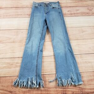 Zara Jeans Womens 4 Blue‎ Bootcut Medium Wash Denim Distressed Fringe Ladies